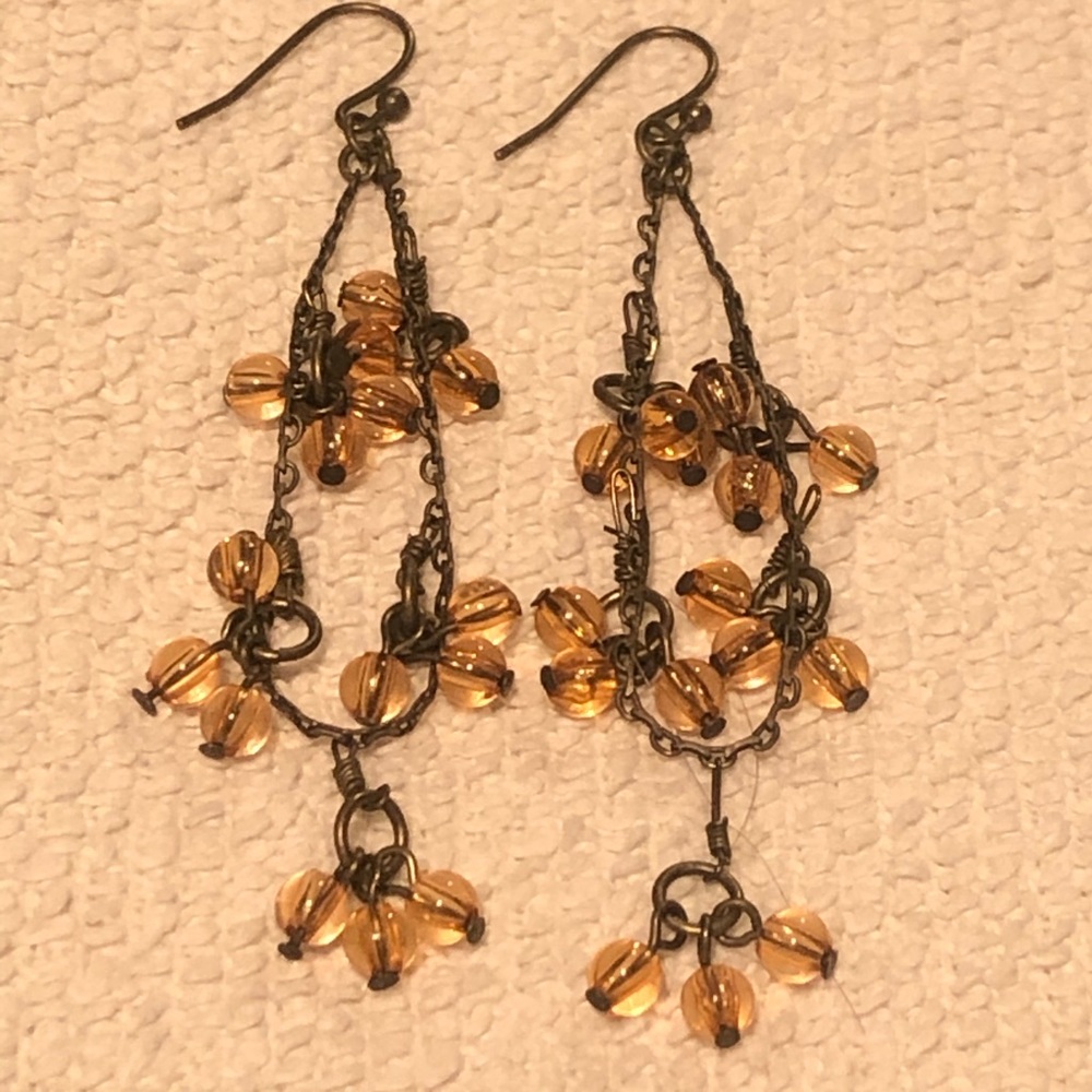 Antique Look Dangling Beaded Chain Hook Earrings